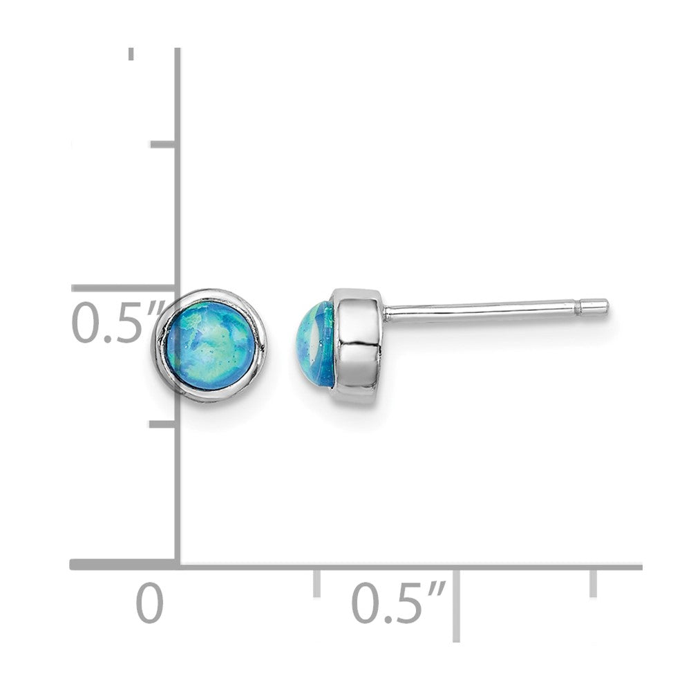 Sterling Silver RH-plated Polished 5mm Created Opal Round Stud Earrings