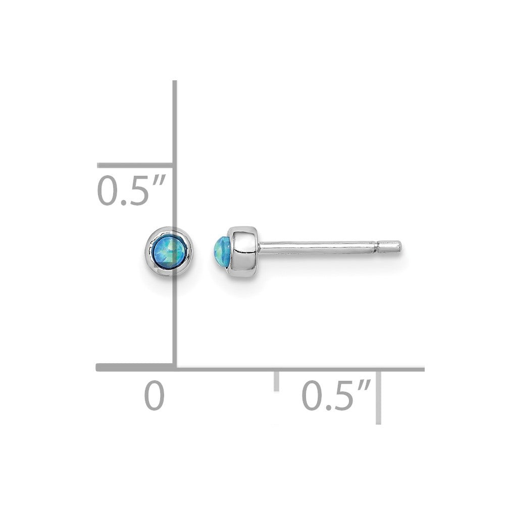 Sterling Silver RH-plated Polished 3mm Created Opal Round Stud Earrings