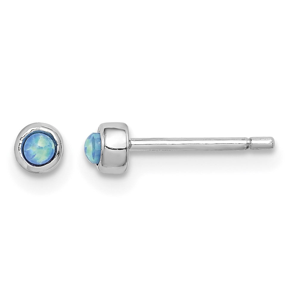 Sterling Silver RH-plated Polished 3mm Created Opal Round Stud Earrings