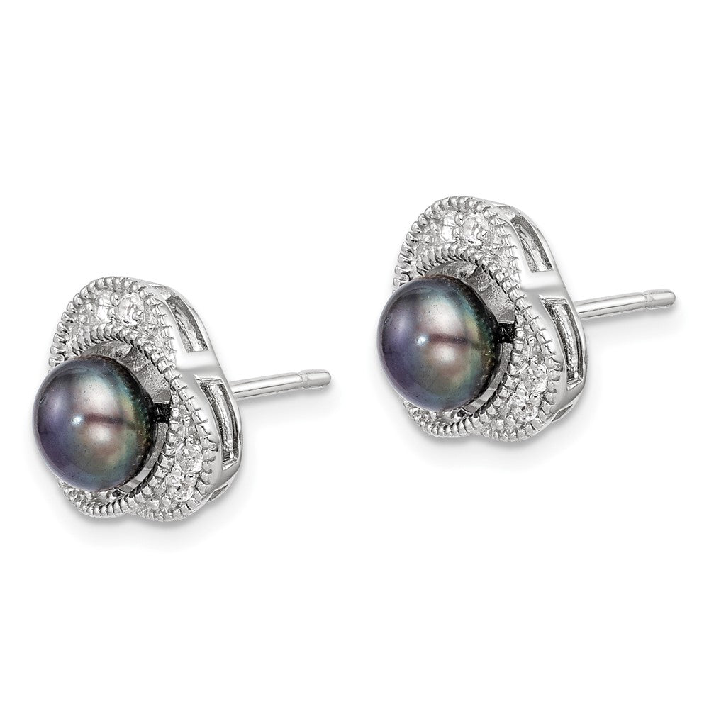 Sterling Silver RH-pltd Black 6-7mm FWC Pearl/Wht Topaz Post Earrings