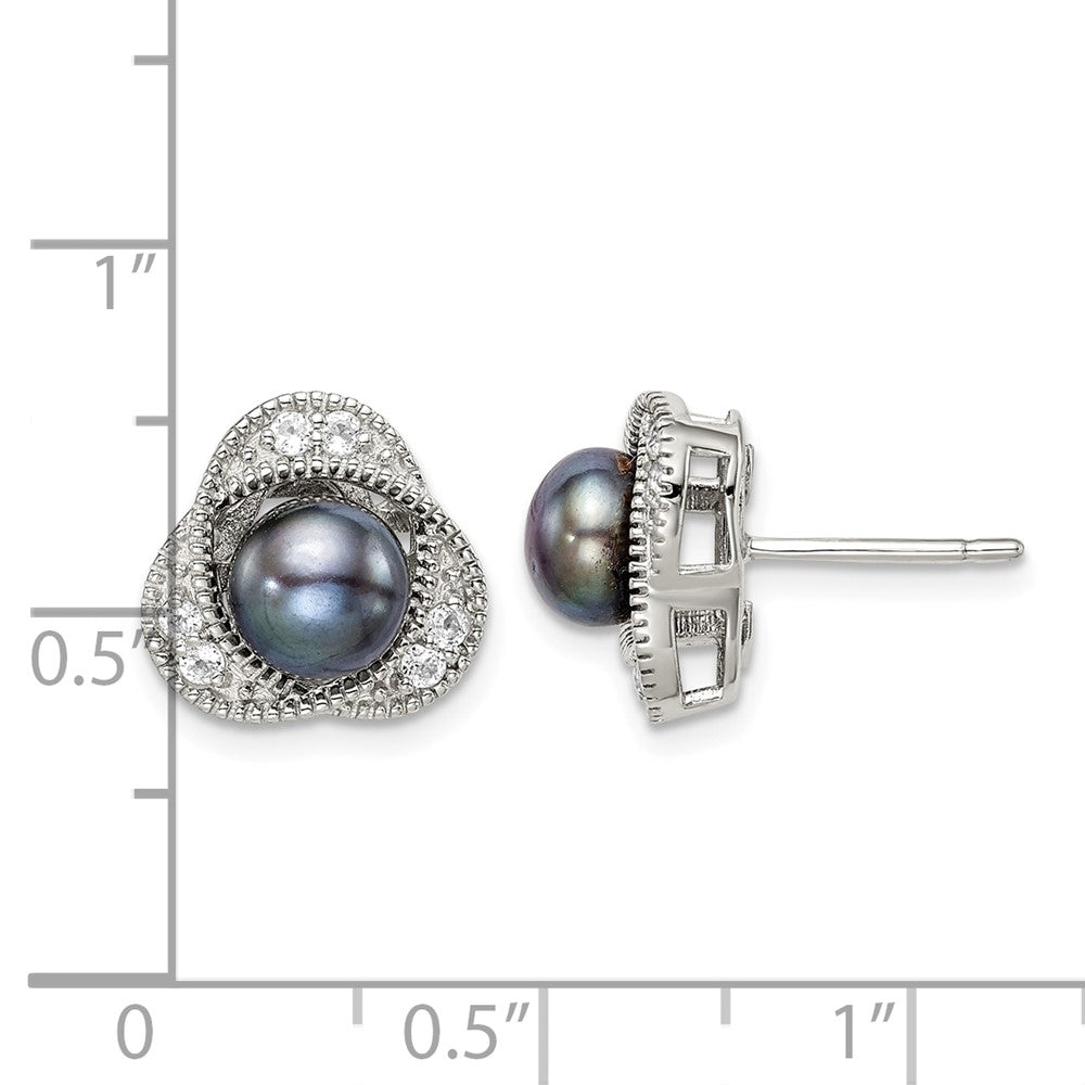 Sterling Silver RH-pltd Black 6-7mm FWC Pearl/Wht Topaz Post Earrings