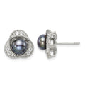 Sterling Silver RH-pltd Black 6-7mm FWC Pearl/Wht Topaz Post Earrings