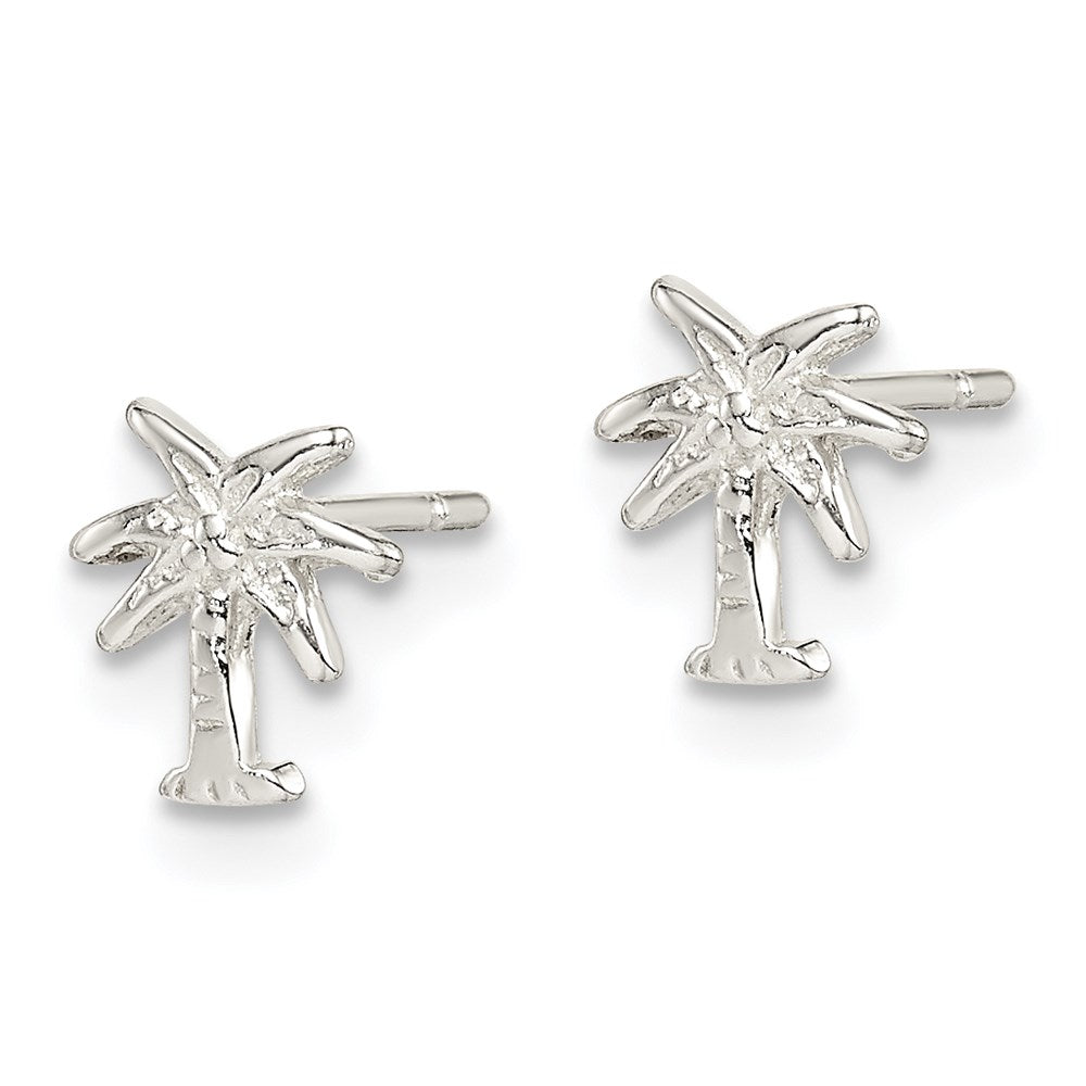 Sterling Silver Polished Palm Tree Petite Post Earrings