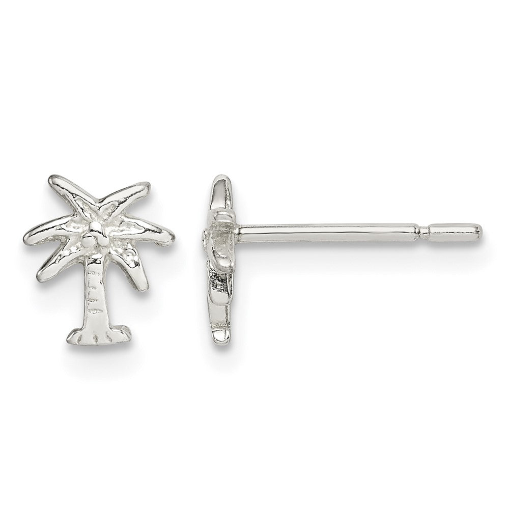 Sterling Silver Polished Palm Tree Petite Post Earrings