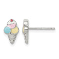 Sterling Silver Rhodium-plated Enameled Ice Cream Cone Post Earrings