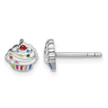 Sterling Silver Rhodium-plated Childs Enameled Cupcake Post Earrings