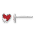 Sterling Silver RH-plated Red Enameled Double Heart Petite Post Earrings