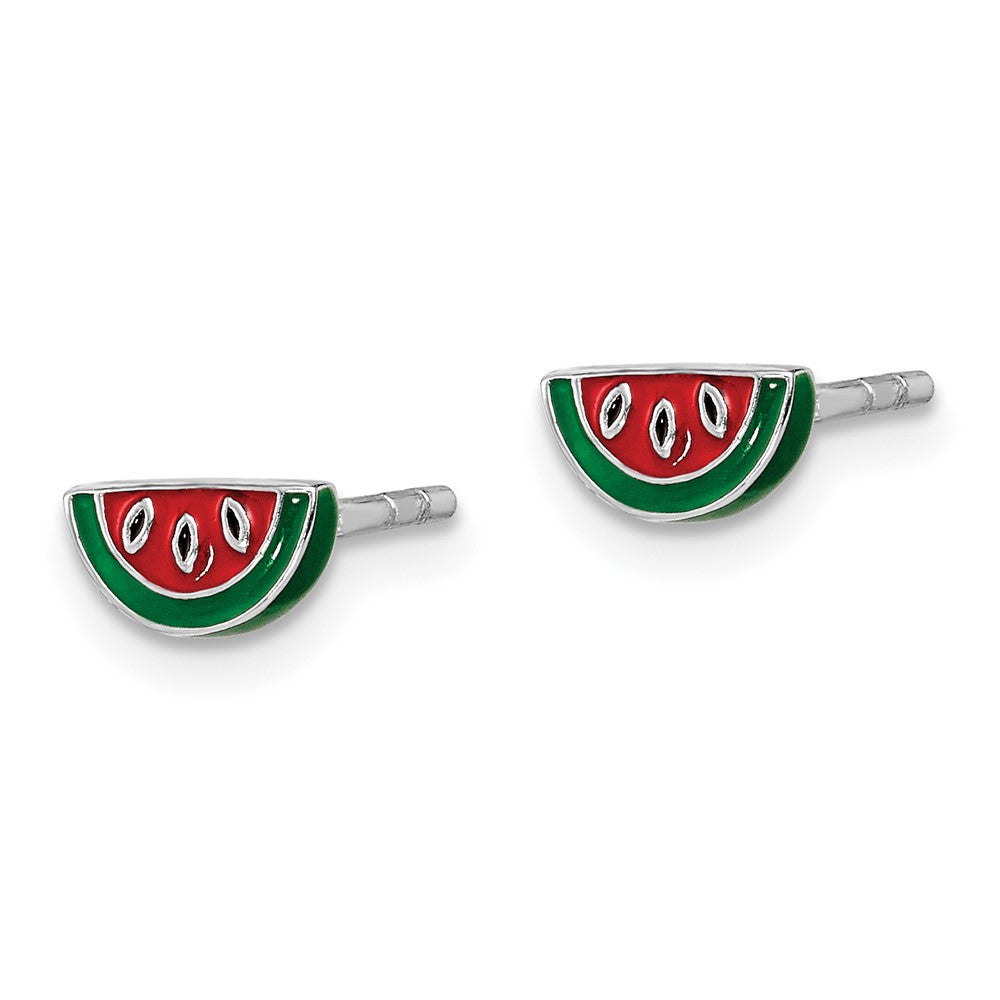 Sterling Silver RH-plated Enameled Watermelon Petite Post Earrings