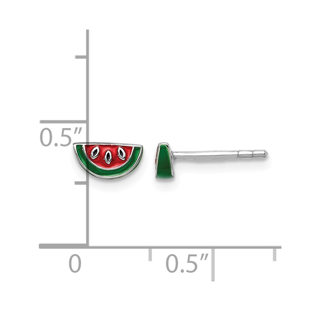 Sterling Silver RH-plated Enameled Watermelon Petite Post Earrings