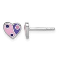 Sterling Silver RH-plated Pink & Purple Enameled Heart Post Earrings