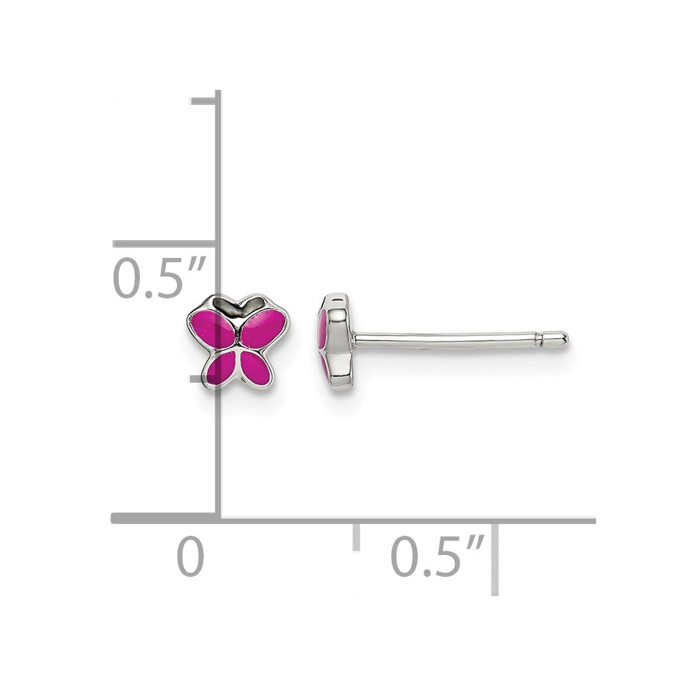 Sterling Silver RH-pltd Pink/Black Enamel Petite Butterfly Post Earrings