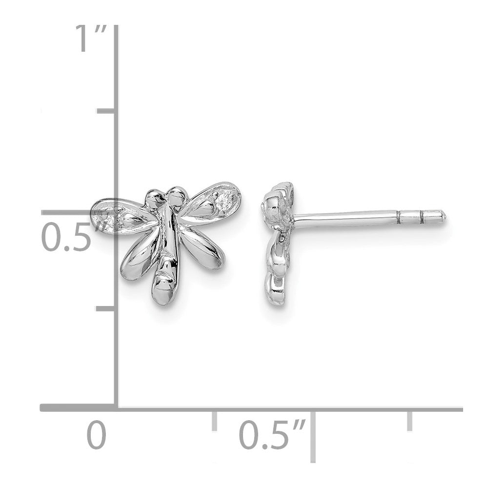 Sterling Silver RH-plated Polished CZ Dragonfly Children's Post Earrings
