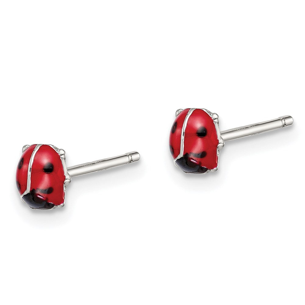 Sterling Silver Rhodium-plated Enameled Ladybug Post Earrings