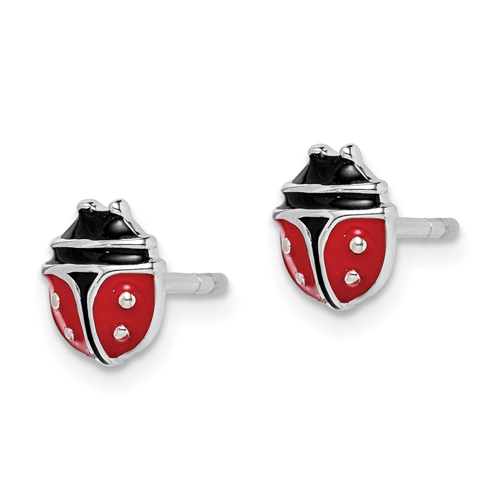 Sterling Silver RH-plated Enameled Ladybug Petite Post Earrings