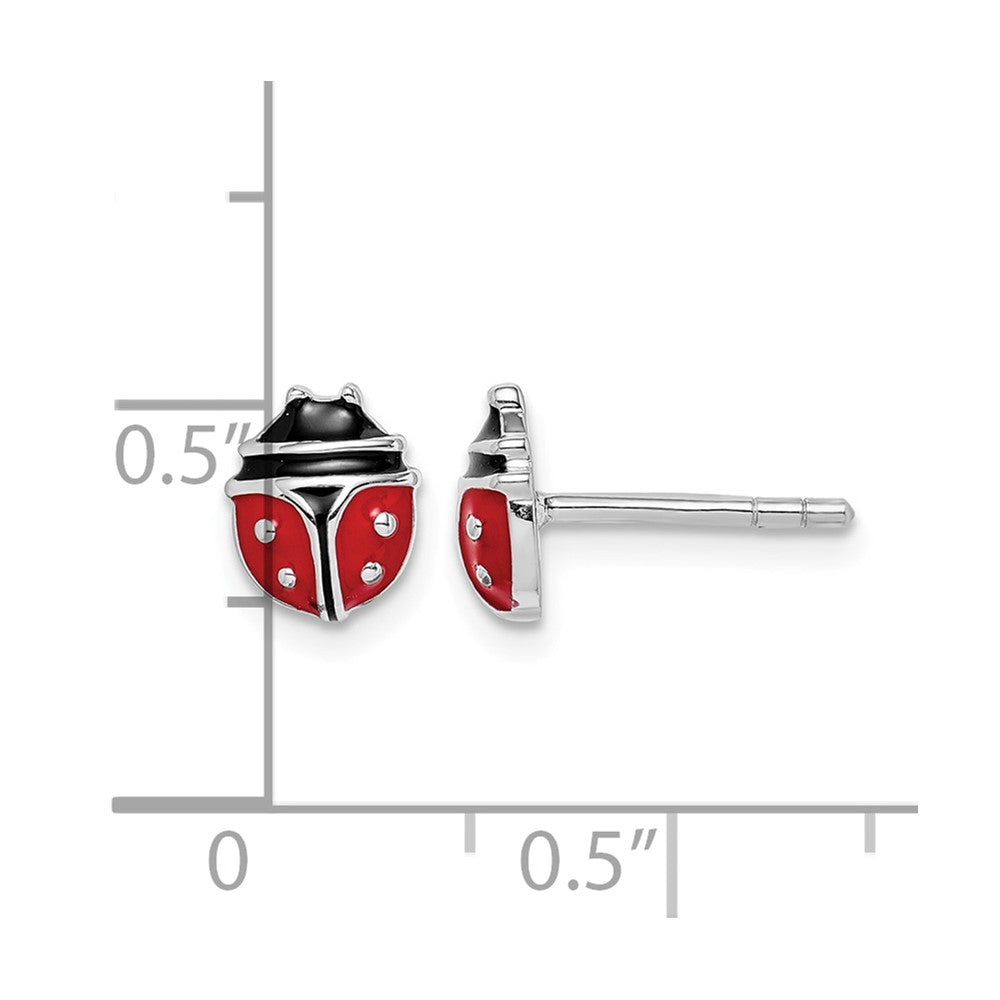 Sterling Silver RH-plated Enameled Ladybug Children's Post Earrings