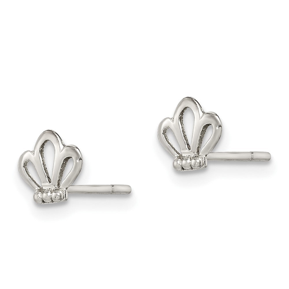 Sterling Silver Polished and Beaded Tiara Petite Post Earrings