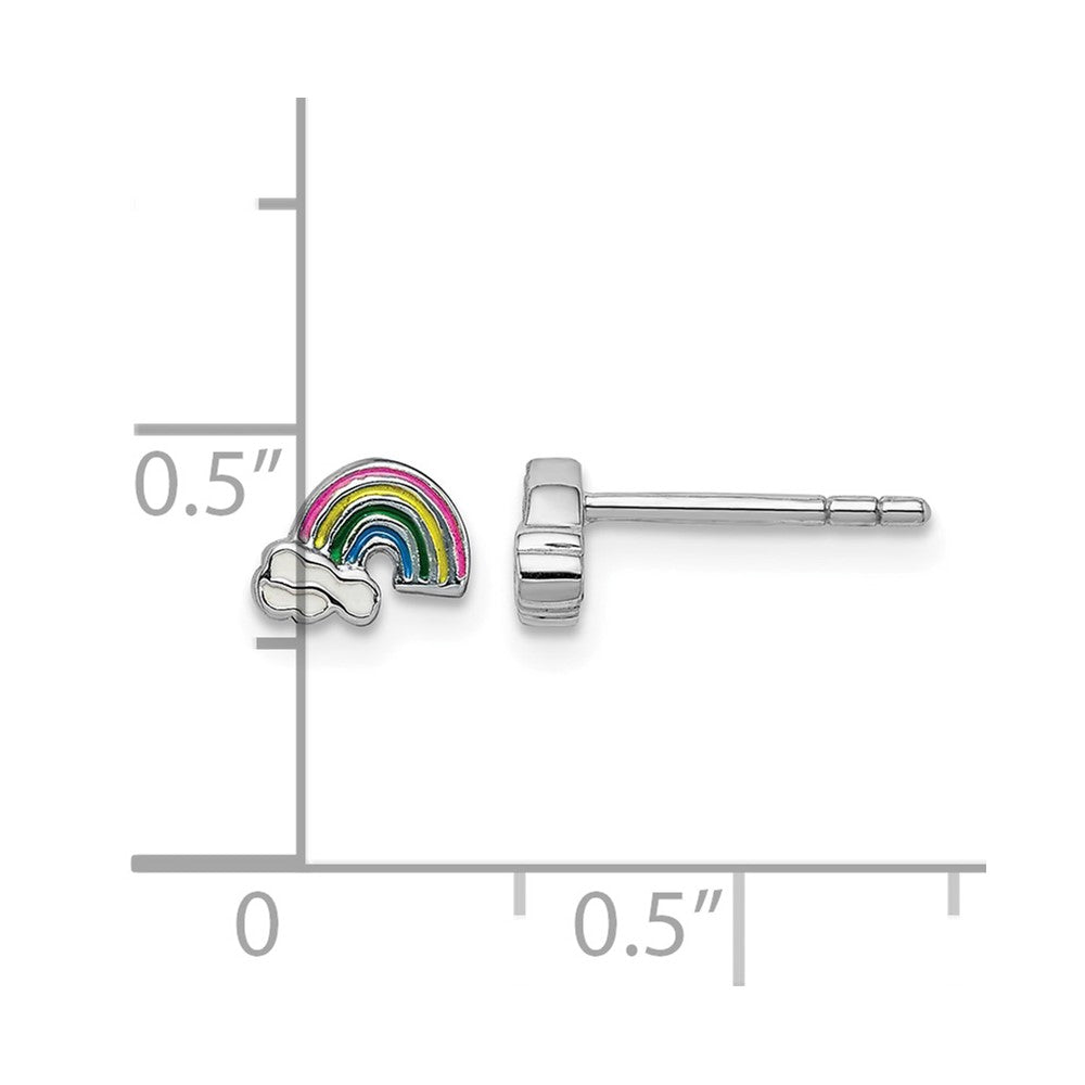 Sterling Silver RH-plated Enameled Rainbow Children's Post Earrings