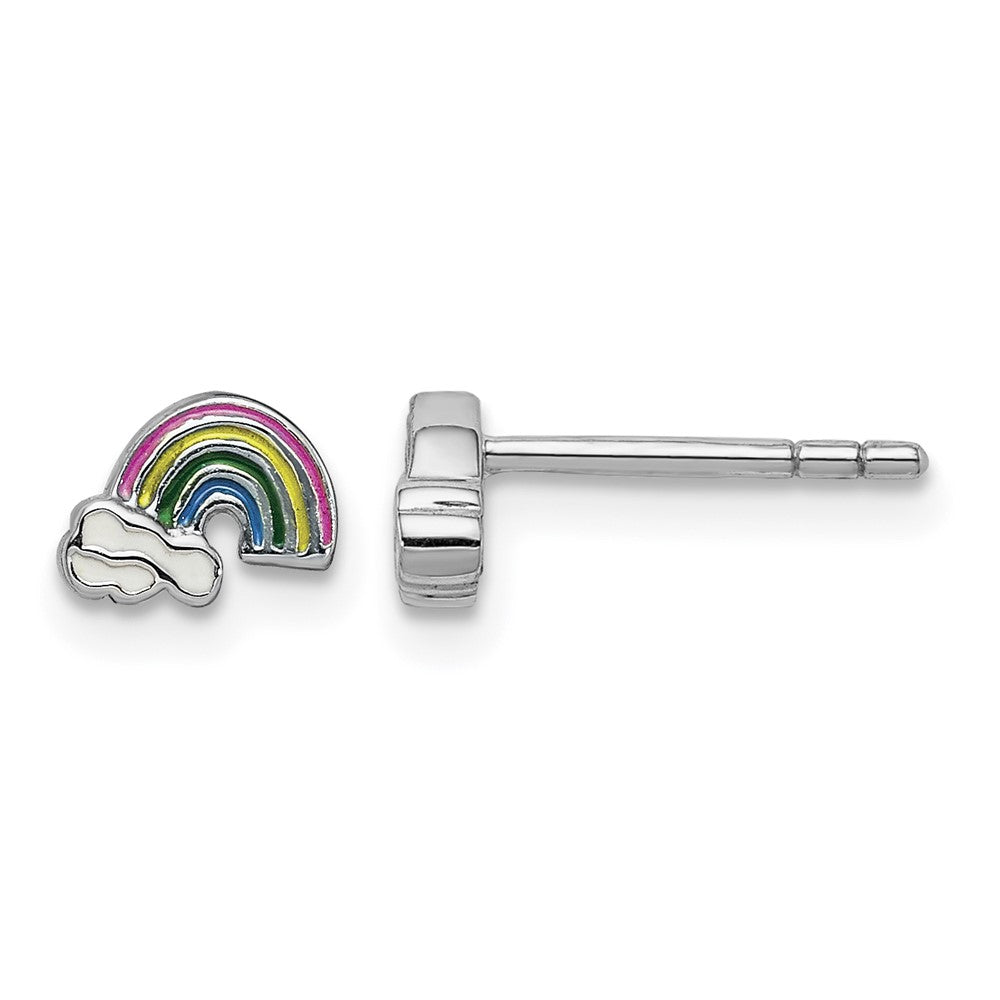 Sterling Silver RH-plated Enameled Rainbow Children's Post Earrings