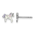 Sterling Silver Rhodium-plated Enameled Unicorn Post Earrings