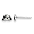Sterling Silver Rhodium-plated Black/White Enameled Puppy Post Earrings
