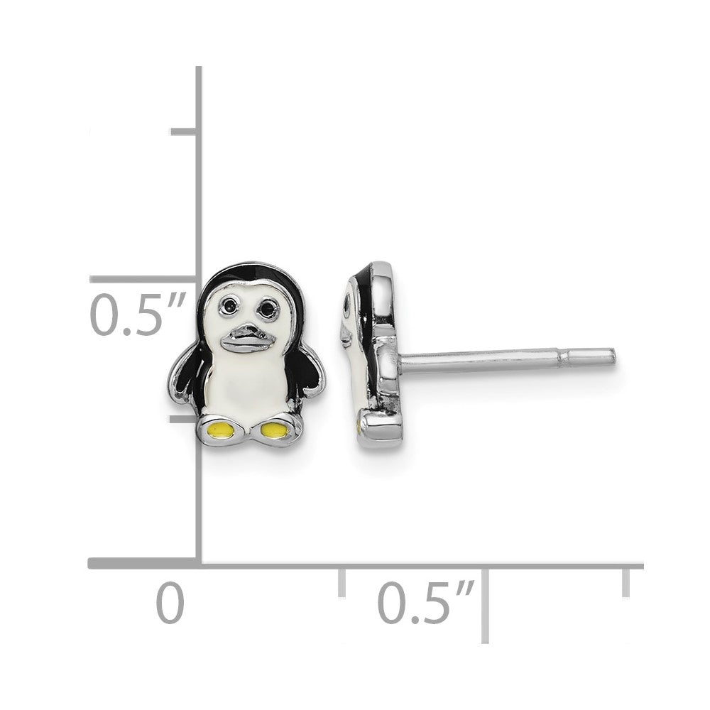 Sterling Silver Rhodium-plated Enameled Penguin Post Earrings