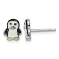 Sterling Silver Rhodium-plated Enameled Penguin Post Earrings