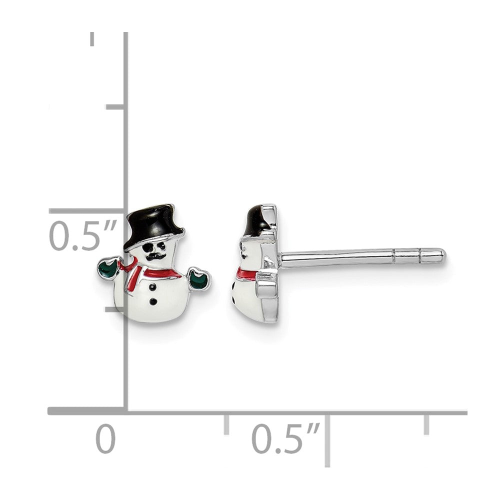 Sterling Silver RH-plated Enameled Snowman Post Earrings
