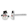 Sterling Silver RH-plated Enameled Snowman Post Earrings