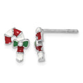 Sterling Silver RH-plated Enameled Candy Cane Post Earrings
