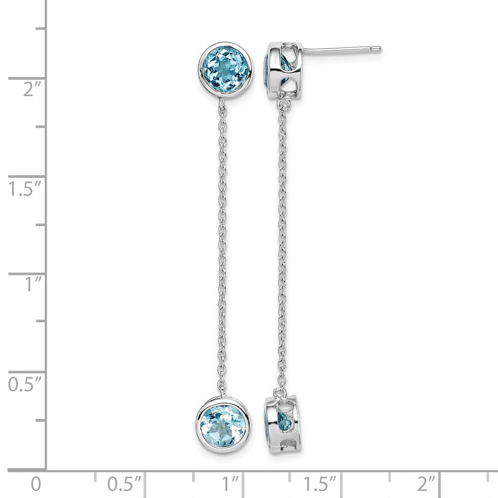 Sterling Silver Rhodium-plated Blue Topaz Chain Post Dangle Earrings