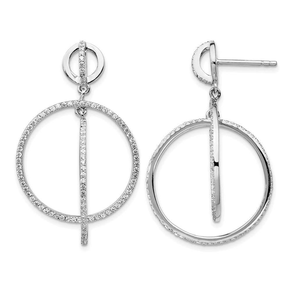 Sterling Silver Rhodium-plated CZ Circles Dangle Post Earrings