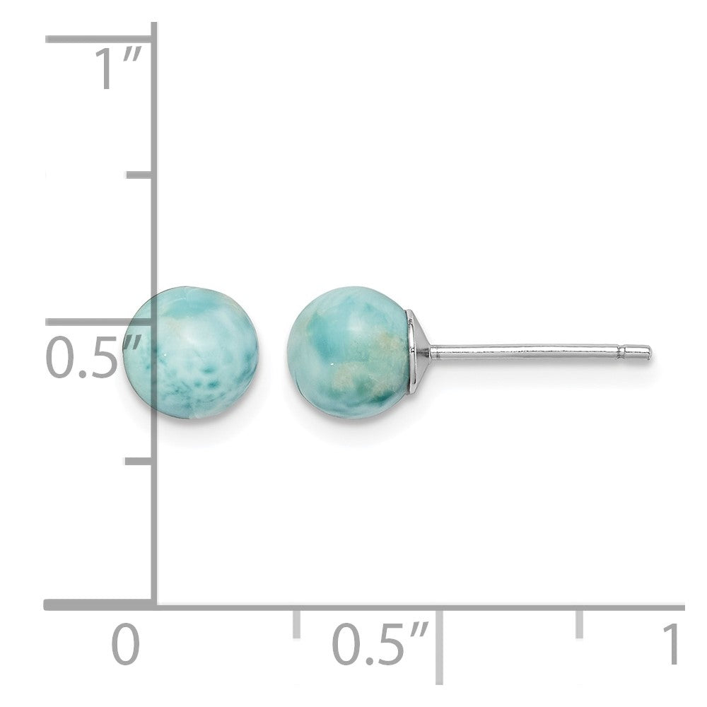 Sterling Silver Rhodium-plated Polished 6mm Round Larimar Post Earrings