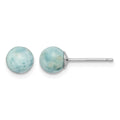 Sterling Silver Rhodium-plated Polished 6mm Round Larimar Post Earrings