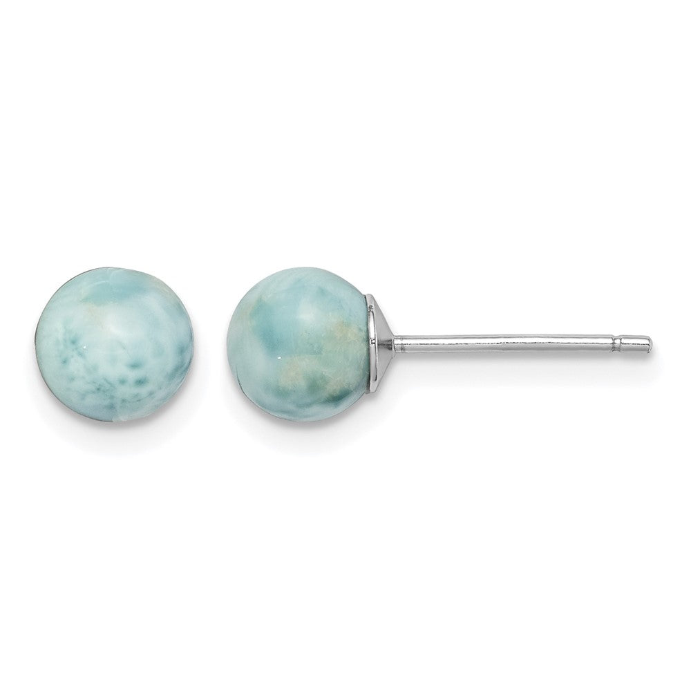 Sterling Silver Rhodium-plated Polished 6mm Round Larimar Post Earrings