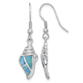 Sterling Silver Rhod-plated Created Blue Opal Seashell Dangle Earrings
