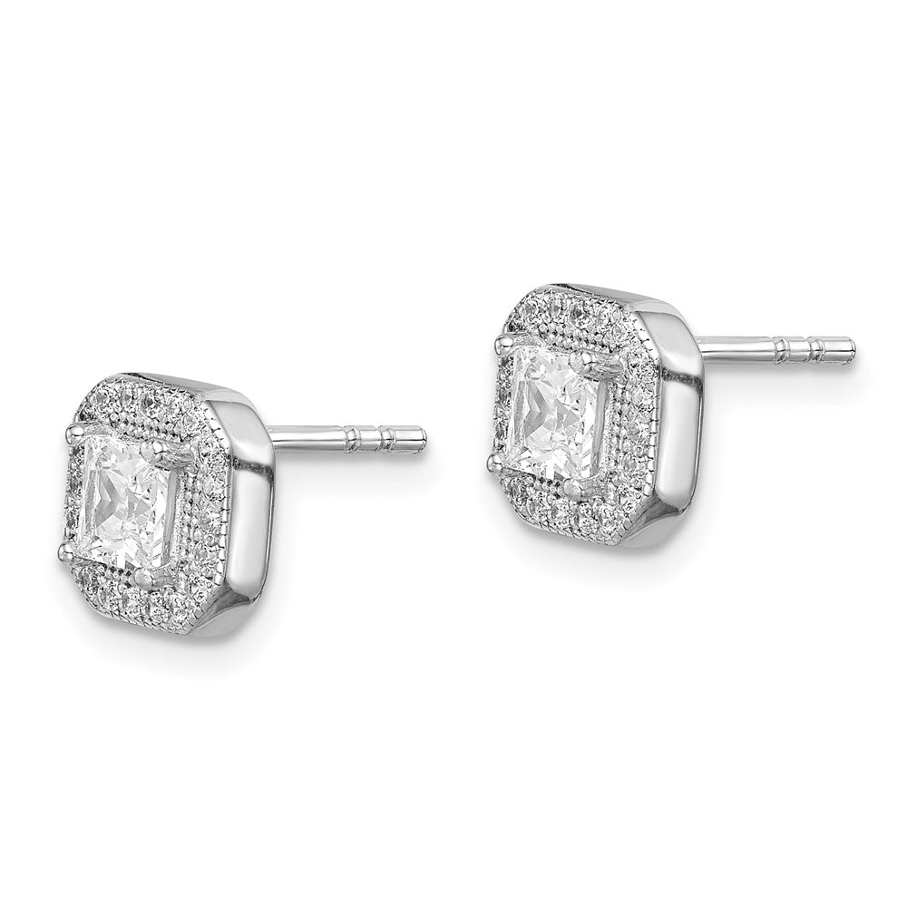 Sterling Silver Rhodium-plated CZ Post Earrings