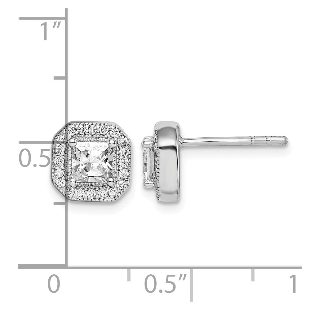 Sterling Silver Rhodium-plated CZ Post Earrings
