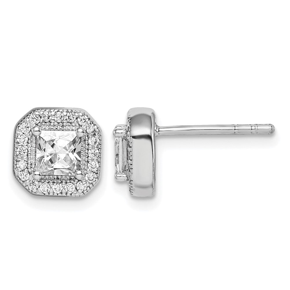 Sterling Silver Rhodium-plated CZ Post Earrings