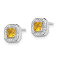 Sterling Silver Rhodium Plated Square Yellow and Clear CZ Post Earrings