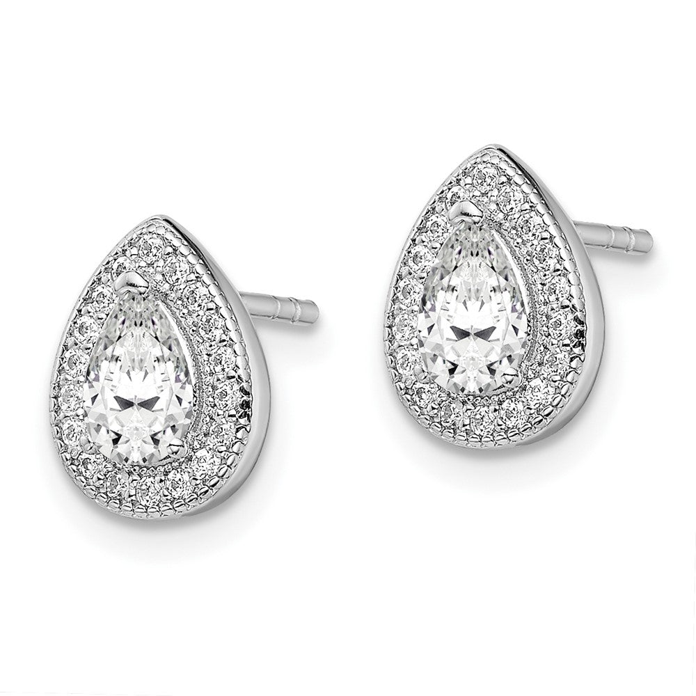 Sterling Silver Rhodium-plated CZ Post Earrings