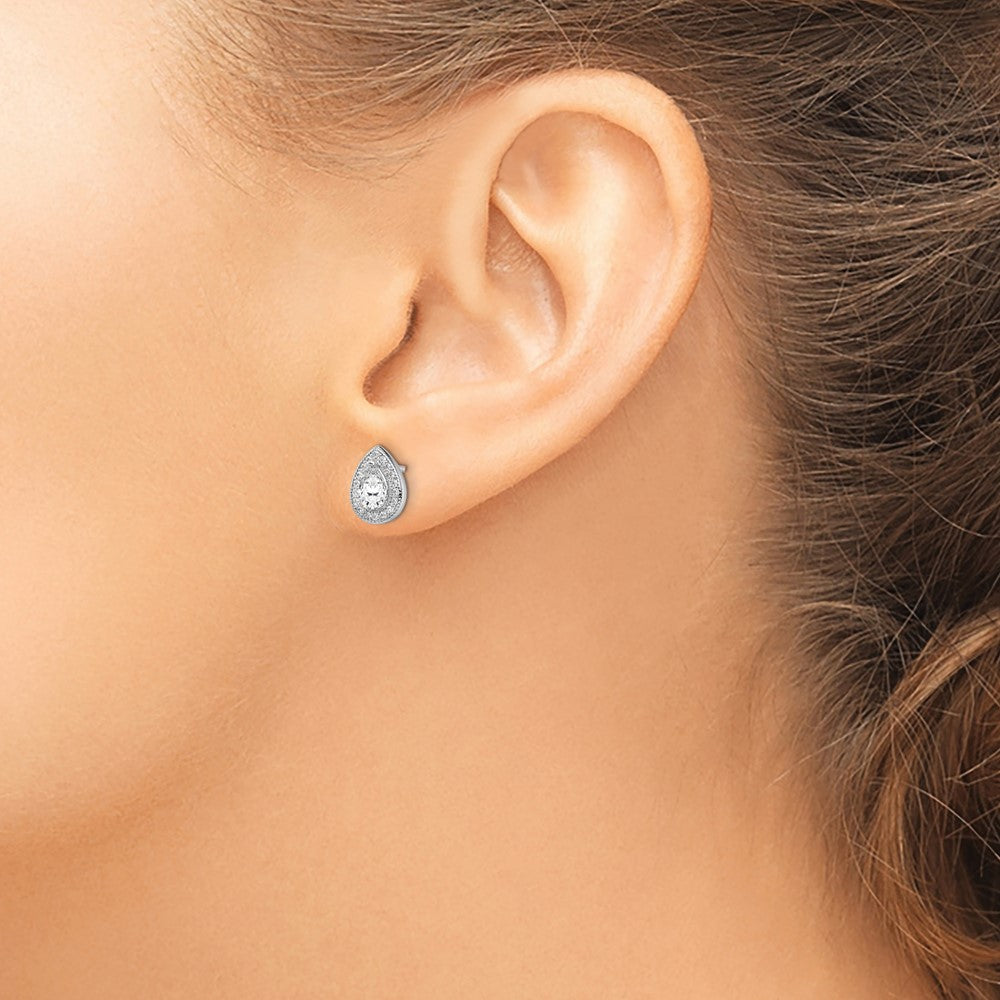 Sterling Silver Rhodium-plated CZ Post Earrings