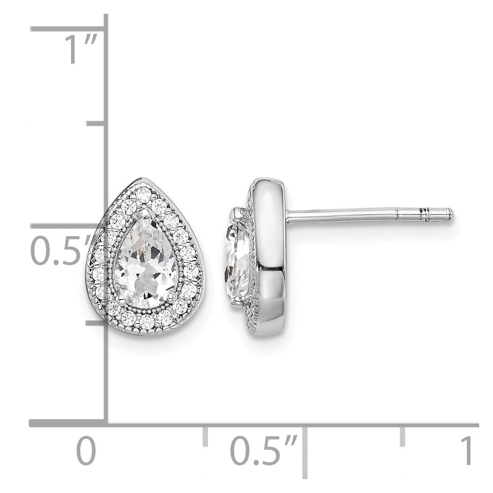 Sterling Silver Rhodium-plated CZ Post Earrings