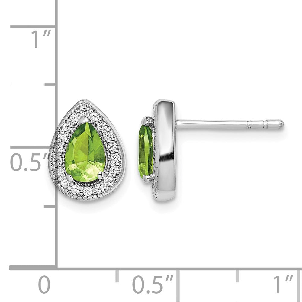 Sterling Silver Rhodium Plated Green and Clear CZ Post Earrings