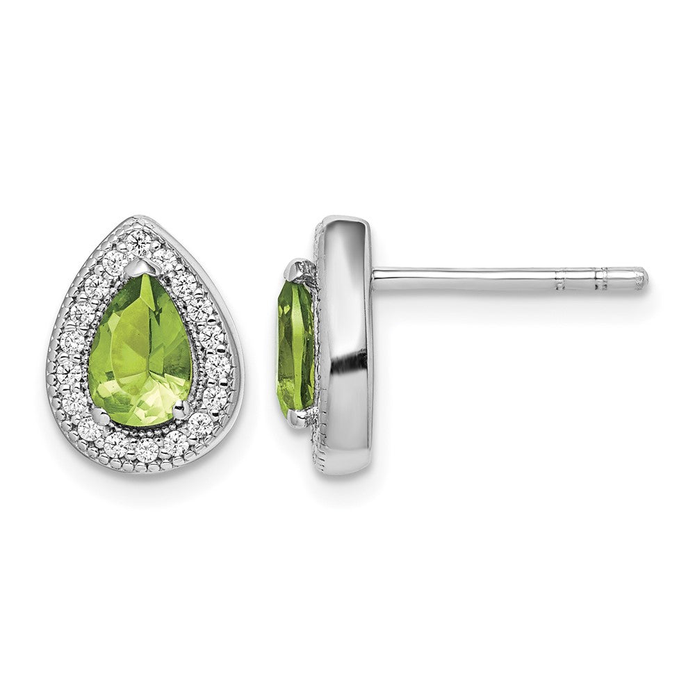 Sterling Silver Rhodium Plated Green and Clear CZ Post Earrings