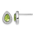 Sterling Silver Rhodium Plated Green and Clear CZ Post Earrings