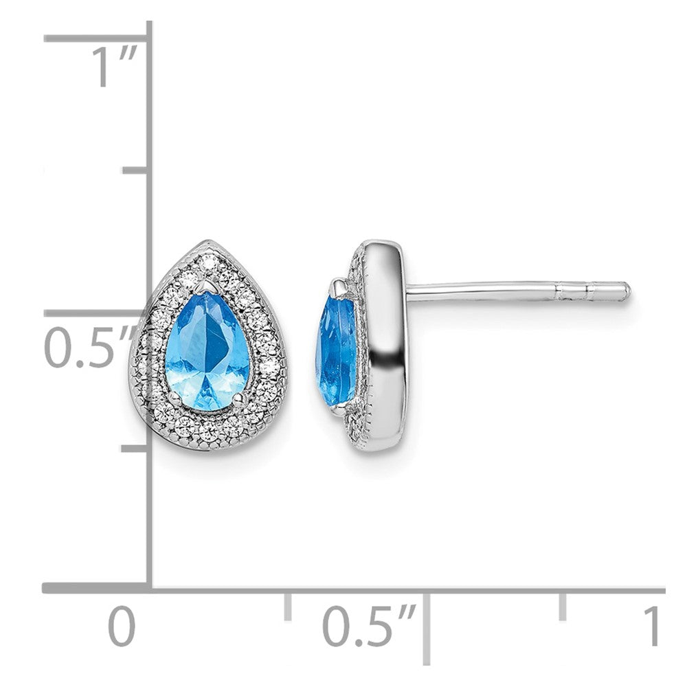 Sterling Silver Rhodium Plated Blue and Clear CZ Post Earrings