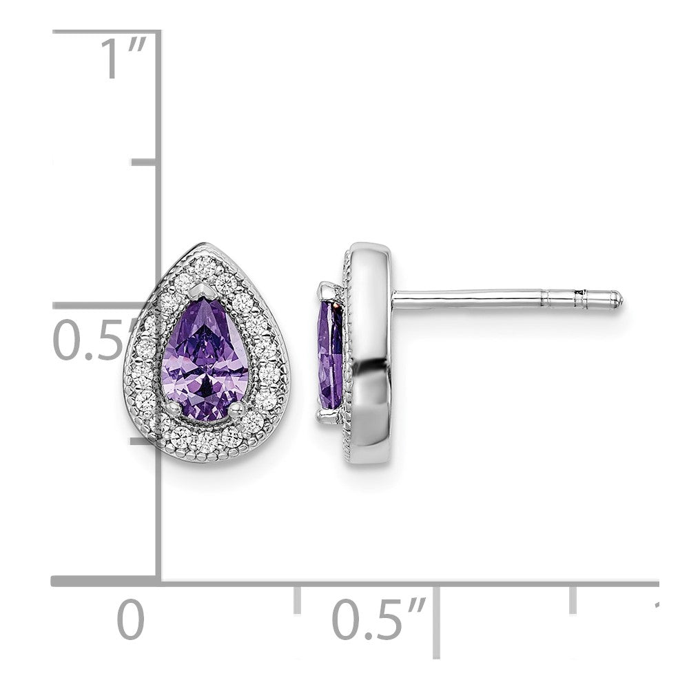 Sterling Silver Rhod Plated Purple and Clear CZ Earrings