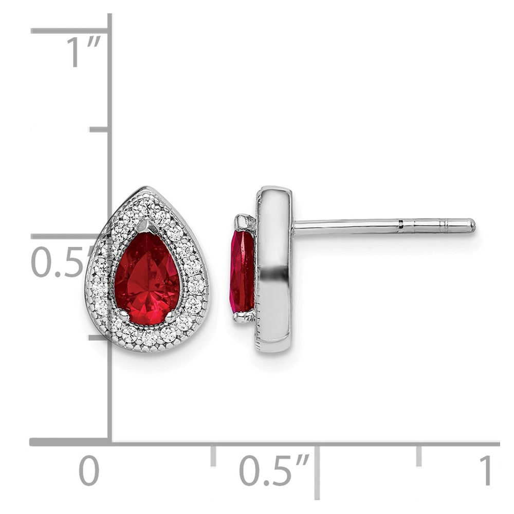 Sterling Silver Rhod Plated Red and Clear CZ Post Earrings