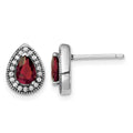 Sterling Silver Rhodium-Plated Red and Clear CZ Post Earrings