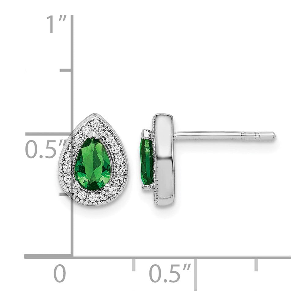 Sterling Silver Rhodium Plated Green and Clear CZ Post Earrings